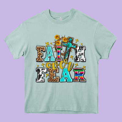 Faith Over Fear With Cross And Sunflowers Heavy Core Tee Designed By Adodesignshop