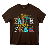 Chocolate Brown faith over fear with cross and sunflowers Heavy Core Tee - AdoDesignShop