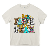Cream faith over fear with cross and sunflowers Heavy Core Tee - AdoDesignShop