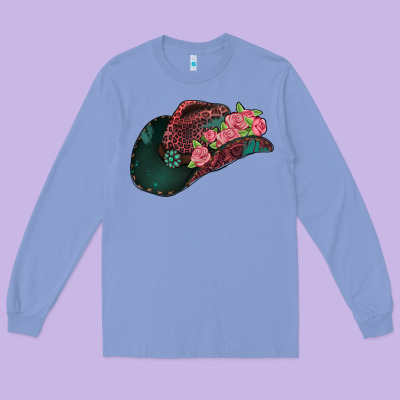 Leopard Flowers Cowboy Hat Long Sleeve Tee Designed By Jasminsmagicworld