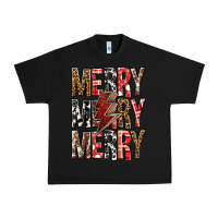 Black Merry Merry Merry Christmas Lightning Bolt Urban Heavy Tee - BundleAndBundleShop