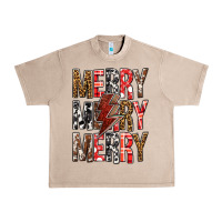 French Oak Merry Merry Merry Christmas Lightning Bolt Urban Heavy Tee - BundleAndBundleShop