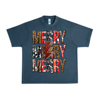 Midnight Navy Merry Merry Merry Christmas Lightning Bolt Urban Heavy Tee - BundleAndBundleShop