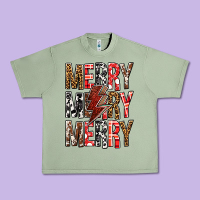Merry Merry Merry Christmas Lightning Bolt Urban Heavy Tee Designed By Bundleandbundleshop