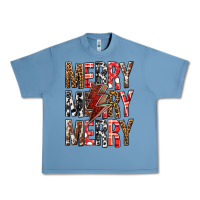 Pebble Blue Merry Merry Merry Christmas Lightning Bolt Urban Heavy Tee - BundleAndBundleShop