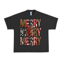 Pigment Black Merry Merry Merry Christmas Lightning Bolt Urban Heavy Tee - BundleAndBundleShop