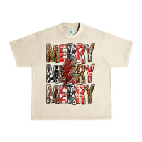 Sandshell Merry Merry Merry Christmas Lightning Bolt Urban Heavy Tee - BundleAndBundleShop