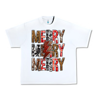 White Merry Merry Merry Christmas Lightning Bolt Urban Heavy Tee - BundleAndBundleShop