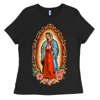 Black our lady of guadalupe leopard and roses Ladies Tee - BarkalooDesign