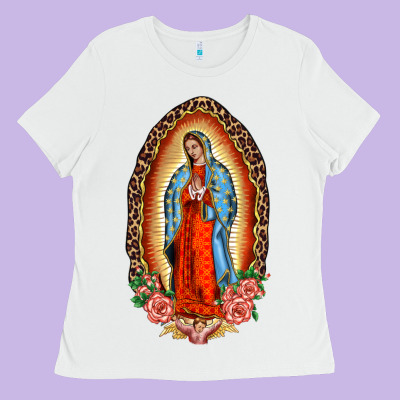 Our Lady Of Guadalupe Leopard And Roses Ladies Tee Designed By Barkaloodesign