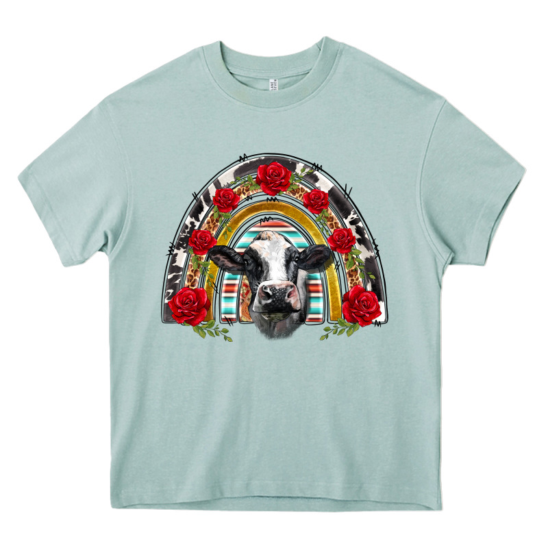 Black And White Baby Cow Floral Rose Rainbow Heavy Core Tee by BarkalooDesign | Teevron