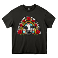 Asphalt black and white baby cow floral rose rainbow Heavy Core Tee - BarkalooDesign