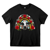 Black black and white baby cow floral rose rainbow Heavy Core Tee - BarkalooDesign