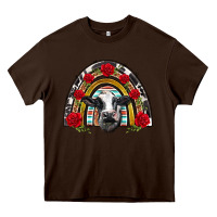 Chocolate Brown black and white baby cow floral rose rainbow Heavy Core Tee - BarkalooDesign