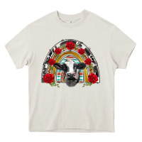 Cream black and white baby cow floral rose rainbow Heavy Core Tee - BarkalooDesign