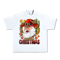 White Cowboy Christmas Santa Urban Heavy Tee - BundleAndBundleShop