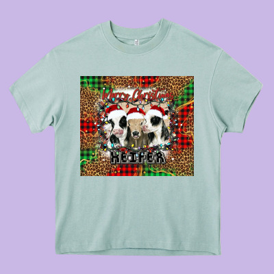 Merry Christmas Heifer Heavy Core Tee Designed By Jasminsmagicworld