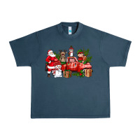 Midnight Navy Santa Snowman Reindeer Penguin Elf Christmas Truck Urban Heavy Tee - BundleAndBundleShop