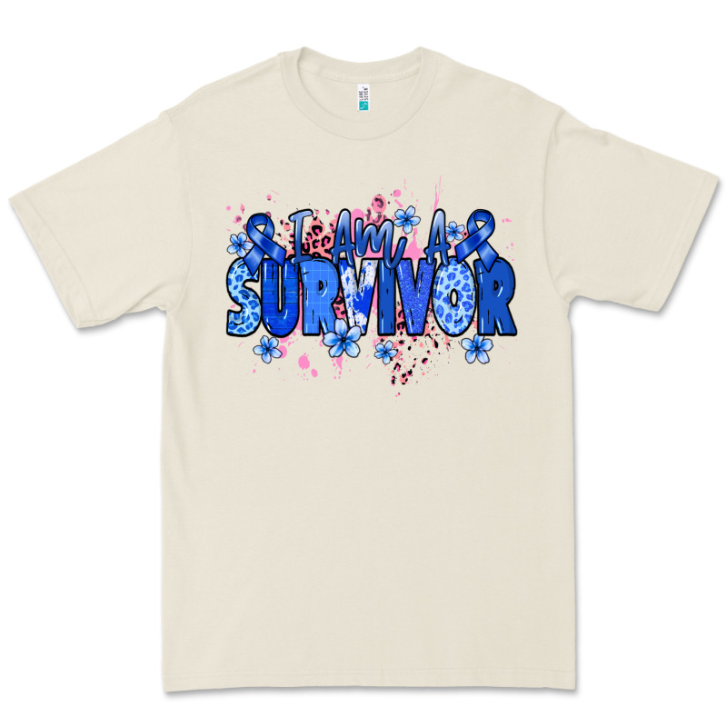 I Am A Survivor Colon Cancer Blue Ribbon Premium Tee by NancyCooperArtShop | Teevron