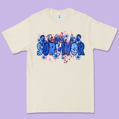 I Am A Survivor Colon Cancer Blue Ribbon Premium Tee Designed By Nancycooperartshop