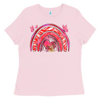 Bubblegum Pink valentines day rainbow with heart Ladies Tee - NancyCooperArtShop