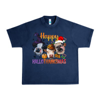 Navy Happy Hallothanksmas Cows Urban Heavy Tee - BundleAndBundleShop