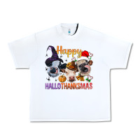 White Happy Hallothanksmas Cows Urban Heavy Tee - BundleAndBundleShop