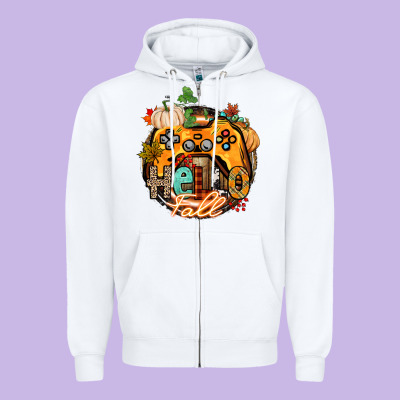 Hello Fall Gamer Zipper Hoodie Designed By Cowgirlartshop