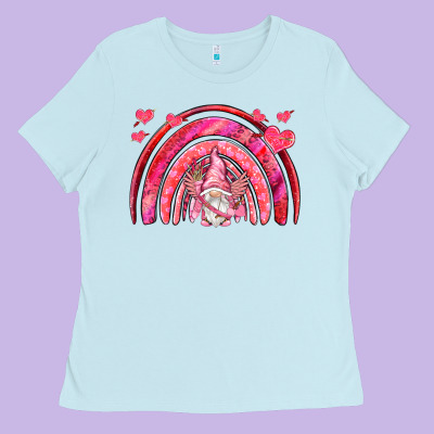 Valentines Day Rainbow With Cupid Gnome Ladies Tee Designed By Nancycooperartshop
