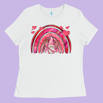 Valentines Day Rainbow With Cupid Gnome Ladies Tee Designed By Nancycooperartshop