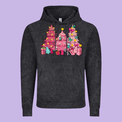 Pink Christmas Trees Vintage Hoodie Designed By Nancycooperartshop