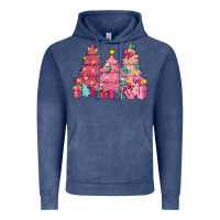 Vintage Denim Pink Christmas trees Vintage Hoodie - NancyCooperArtShop