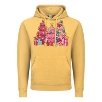 Vintage Mustard Pink Christmas trees Vintage Hoodie - NancyCooperArtShop