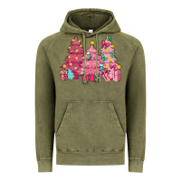 Vintage Olive Pink Christmas trees Vintage Hoodie - NancyCooperArtShop