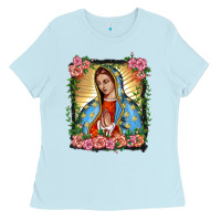 Baby Blue lady of guadalupe portrait Ladies Tee - BarkalooDesign