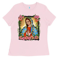 Bubblegum Pink lady of guadalupe portrait Ladies Tee - BarkalooDesign