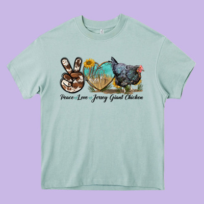 Peace Love Jersey Giant Chicken Heavy Core Tee Designed By Lillyallendesigns