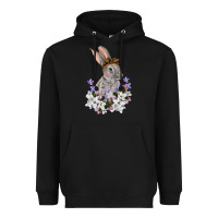 Black Easter Day Flowers bunny Heavyweight Hoodie - OliviaCreatesArt