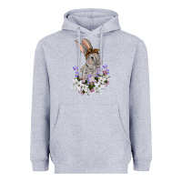 Heather Grey Easter Day Flowers bunny Heavyweight Hoodie - OliviaCreatesArt