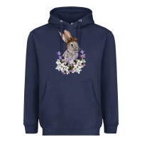Navy Easter Day Flowers bunny Heavyweight Hoodie - OliviaCreatesArt