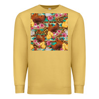 Antique Gold chicken and chicks with flowers seamless pattern Premium Sweatshirt - FaDigitalArtStudio