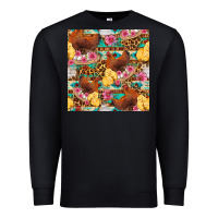 Black chicken and chicks with flowers seamless pattern Premium Sweatshirt - FaDigitalArtStudio