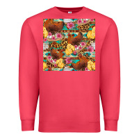 Cardinal chicken and chicks with flowers seamless pattern Premium Sweatshirt - FaDigitalArtStudio