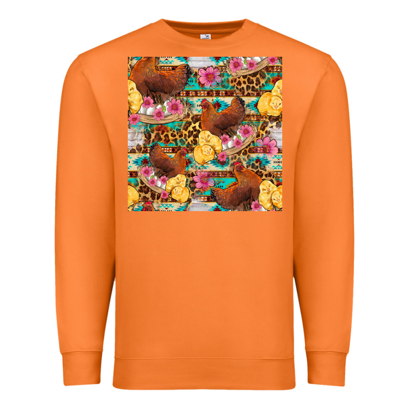 Chicken And Chicks With Flowers Seamless Pattern Premium Sweatshirt by FaDigitalArtStudio | Teevron