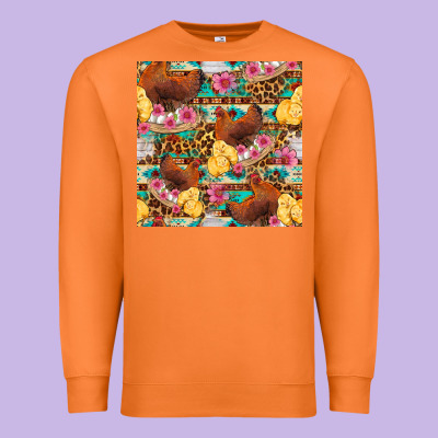Chicken And Chicks With Flowers Seamless Pattern Premium Sweatshirt Designed By Fadigitalartstudio