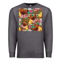 Charcoal Heather chicken and chicks with flowers seamless pattern Premium Sweatshirt - FaDigitalArtStudio