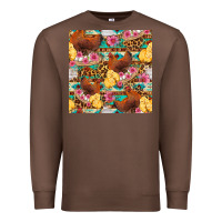 Chestnut chicken and chicks with flowers seamless pattern Premium Sweatshirt - FaDigitalArtStudio