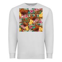 Dove Grey chicken and chicks with flowers seamless pattern Premium Sweatshirt - FaDigitalArtStudio