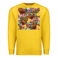 Lemon chicken and chicks with flowers seamless pattern Premium Sweatshirt - FaDigitalArtStudio