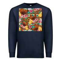 Navy chicken and chicks with flowers seamless pattern Premium Sweatshirt - FaDigitalArtStudio